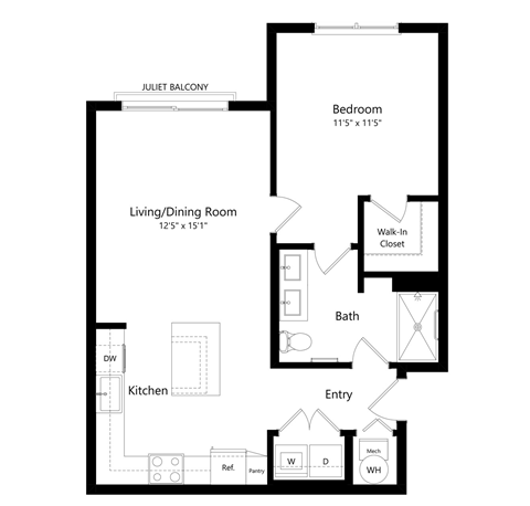 One Bedroom Floor Plan with 751 Sq. Ft. at Everly Luxury Apartments in Naples FL